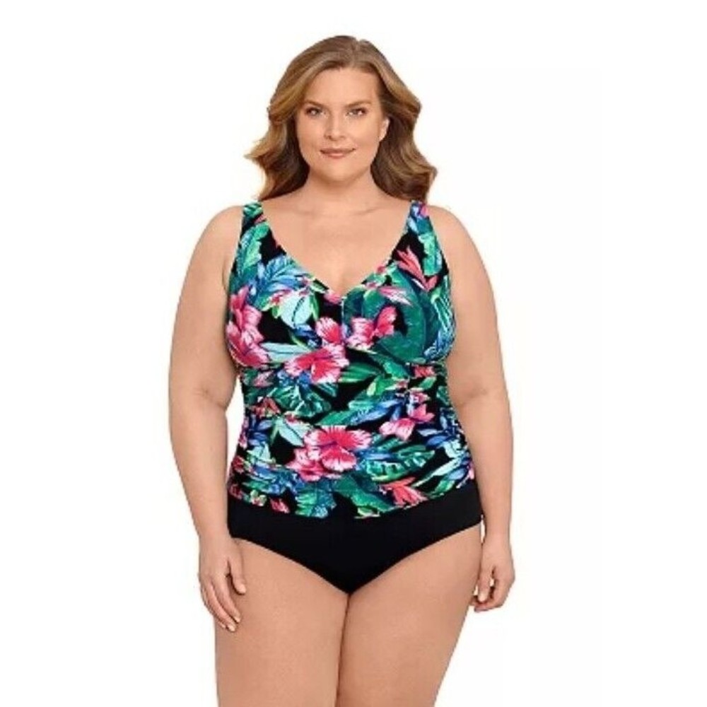 NWT Bal Harbour Swim 1 Piece Swimsuit Tummy Control Plus Size 22W Floral NEW